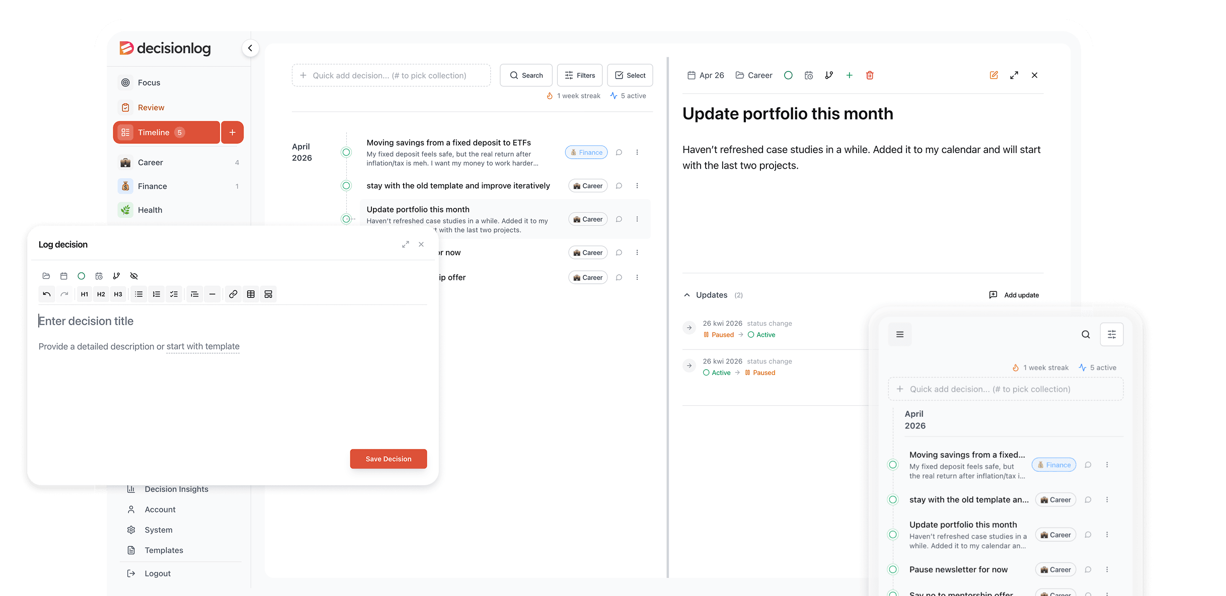 Decision Log Dashboard - Light Theme